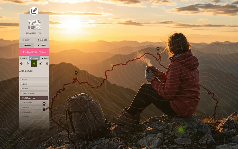GPX track over a mountain map